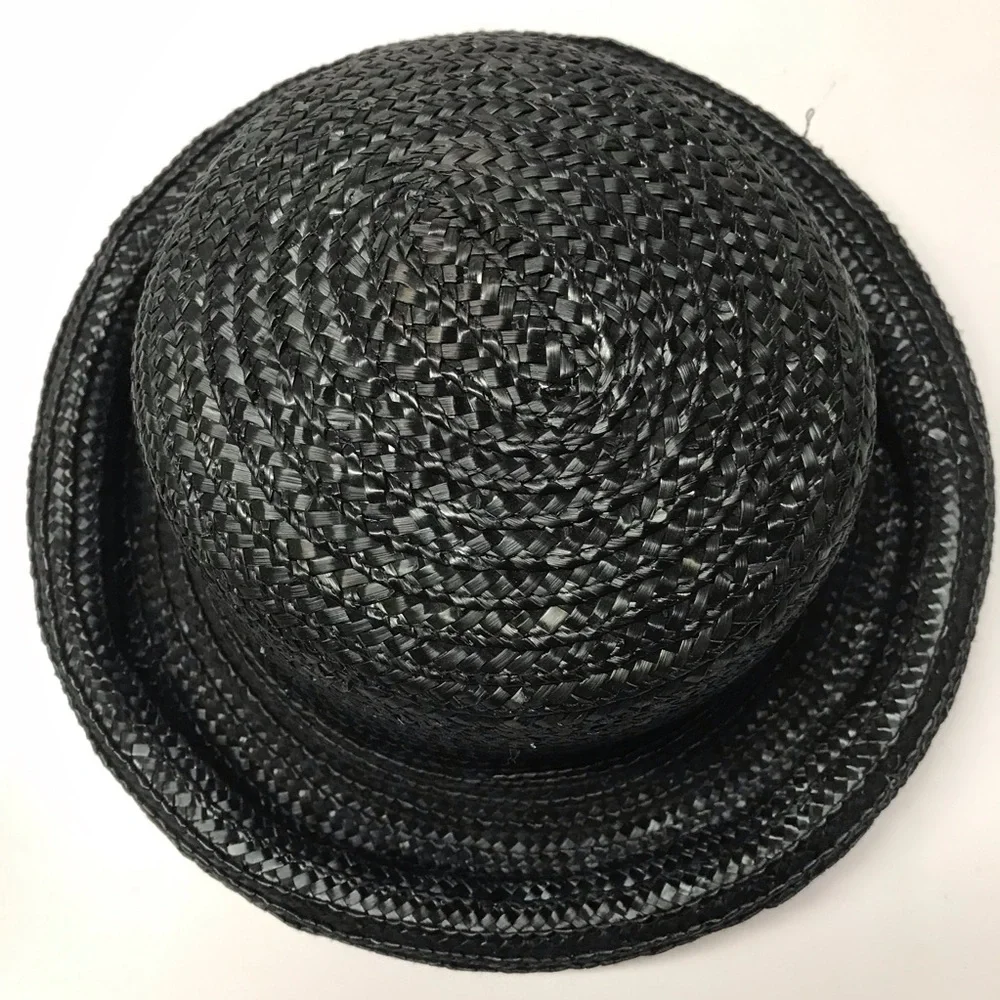Vintage Black Braided Straw Women's Hat - Picture 2 of 4